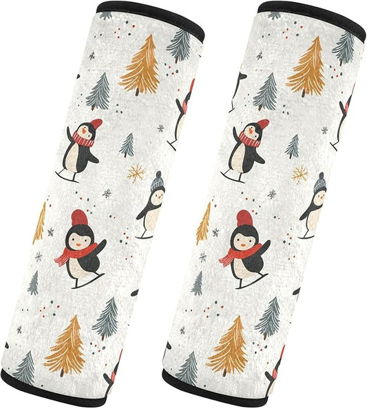 CHIFIGNO Cute Penguins Skating Beige Seat Belt Cover Pad Pack of 2 Car Seat Belt Pads Soft Shoulder Pad Auto Interior Accessories for Adults Women Kids