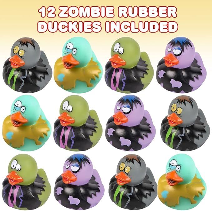 ArtCreativity 12 PCS Halloween Rubber Ducks, Zombie Rubber Duckies for Kids, Variety of Designs and Colors, Trick or Treat Supplies,Party Favors, Goodie Bag Filler, Halloween Themed Bathtub Toys