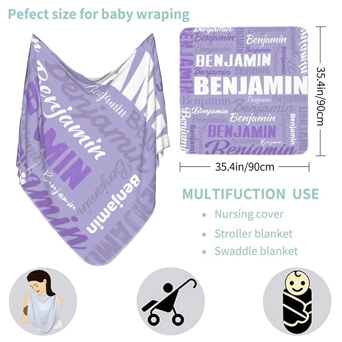 Personalized Baby Car Seat Cover for Boys Girls, Custom Monogram Nursing Covers for Breastfeeding with Name, Infant Stroller Cover, Optional Baby Bib, Baby Swaddle Set for Newborn Infant