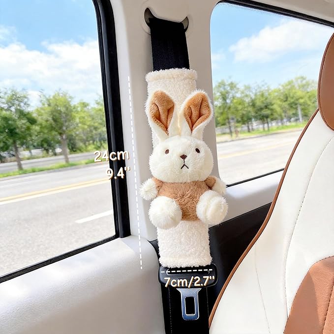 2 PCS Seat Belt Cover Pad, Cute Kawaii Animal Bunny Seatbelt Covers for Kids and Adults, Winter Plush Fluffy Soft Seat Belt Cover, Cartoon Seatbelt Cushion,Car Seat Strap Pads (D-Bunny)