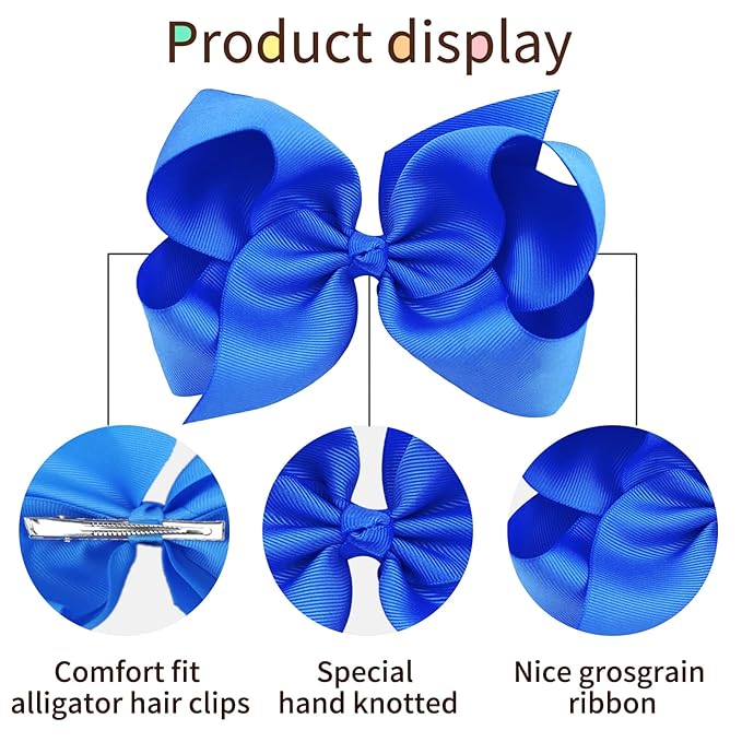Oaoleer 40Pcs 6" Hair Bows Clips Grosgrain Ribbon Bows Hair Alligator Clips Hair Barrettes Hair Accessories for Baby Girls Infants Toddlers Kids Teens Children (6 Inch)