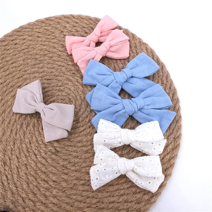 12 PCS Linen Bow Hair Clips for Baby Girls Hair Bows Alligator Clips Accessories Infants Toddler Kids Hairgrips (Assorted B)