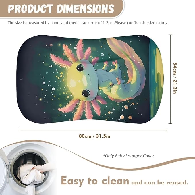 Green Axolotl Snuggle Me Lounger Cover for Baby Boys Girls Newborn Lounger Pillow Covers Soft Breathable Infant Nest Slipcover 31.5'' x 21.3''