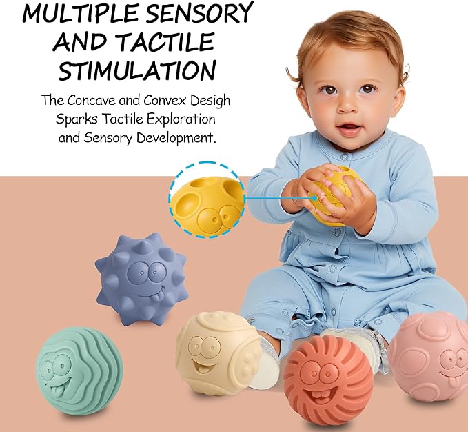 6PCS Sensory Balls for Baby, Soft Textured Balls for Infants & Toddlers 6-12 Months, Colorful Infant Ball Toys for Tummy Time & Learning, Montessori Gift for Baby Boys & Girls