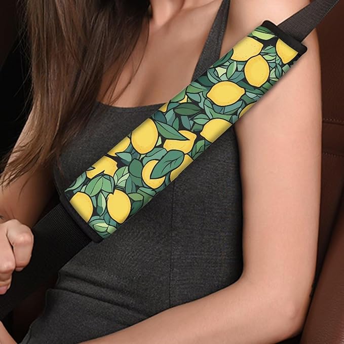 2-Piece Seatbelt Covers for Car Seat,Soft Comfortable Auto Seat Belt Protector Seatbelt Shoulder Pad for Women Men Yellow Lemon Pattern