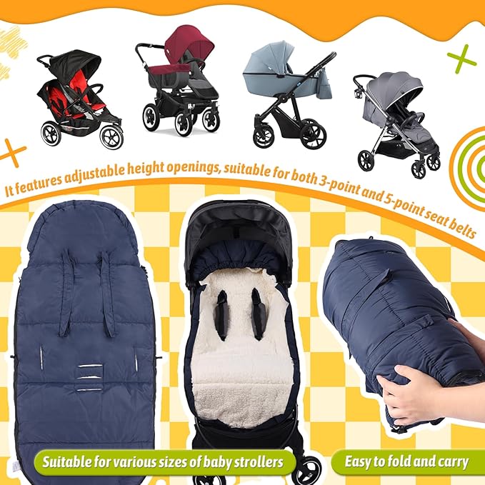 Baby Footmuff for Winter Outdoors Stroller Layer Waterproof Outer Soft Lambswool Liner Designed for Cold Wind Moisture Protection Suitable -30F/-22C Universal Fit Stroller