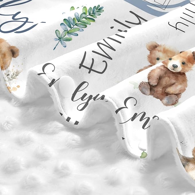 Personalized Baby Car Seat Cover Custom Name CarSeat Canopy Customized Bear Newborn Nursing Breastfeeding Cover Minky Baby Blanket Infant Car Seat Canopies for Baby Girls Boys
