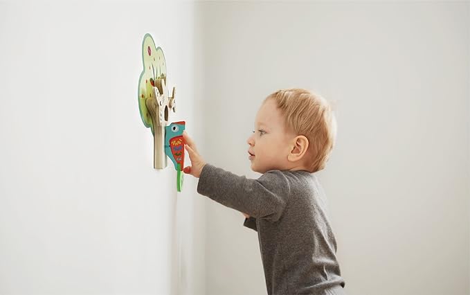 ORIBEL VertiPlay (Wall Toy) Busy Woodpecker, Wooden Toy and Nursery Room Decor | Easy to Install, Just Stick & Play!