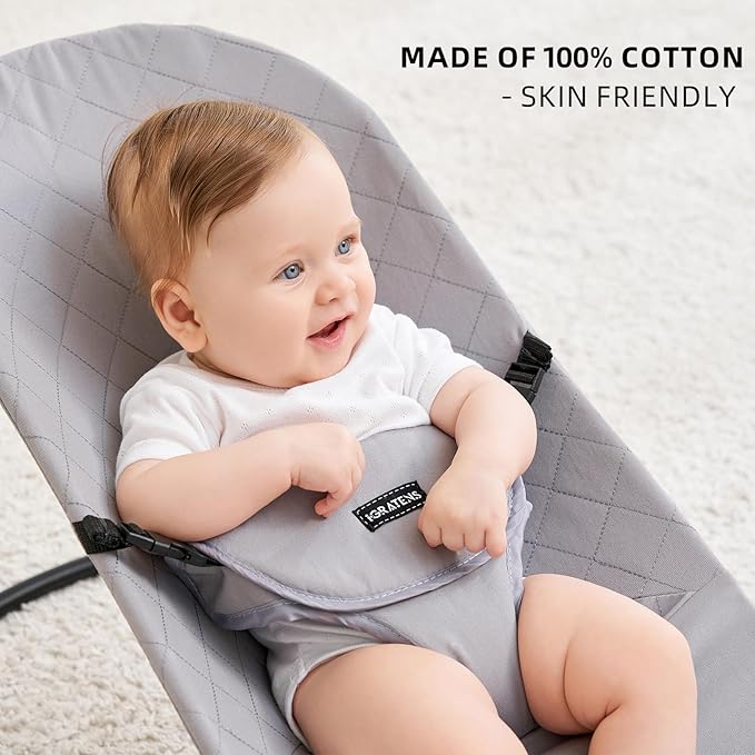 iGRATENS Fabric Seat for Bouncer - Cover for Baby Bjorn Bouncer Balance Soft & Bliss, 100% Cotton, Skin -Friendly, Machine Washable, Light Grey