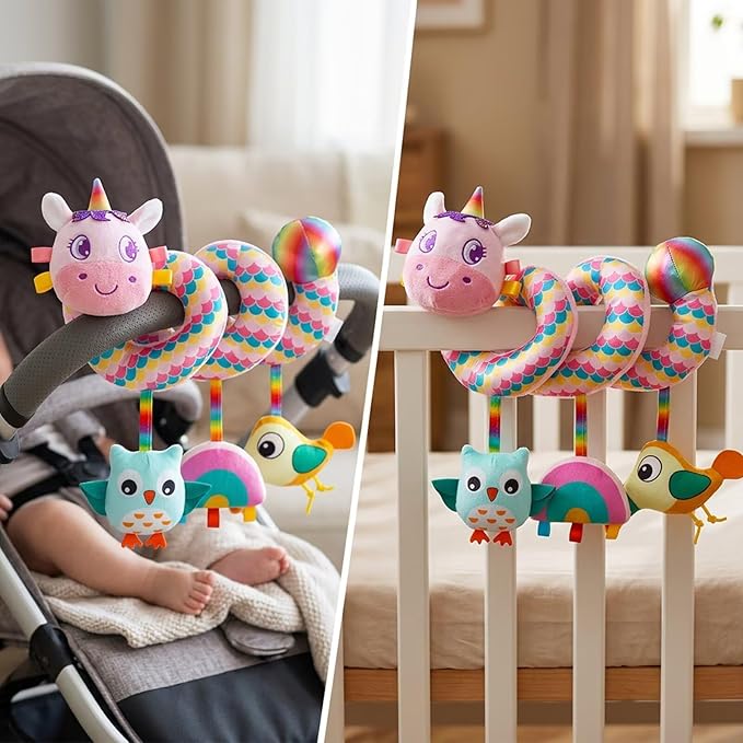 Multi-Use Baby Spiral Activity Toy – Spiral carseat Toy for Car Seat, Stroller,Play Gym, Keeps Baby Quiet, Easy Travel Solution