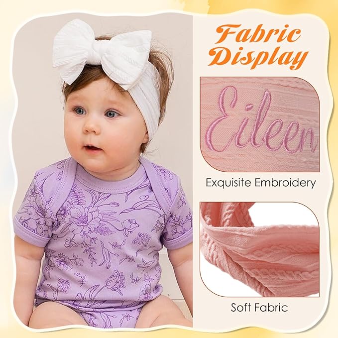 Ulico 2 Pack Personalized Girl Headband,Custom Baby Girls Headband with Embroidered Name, Newborn Headbands with Bow