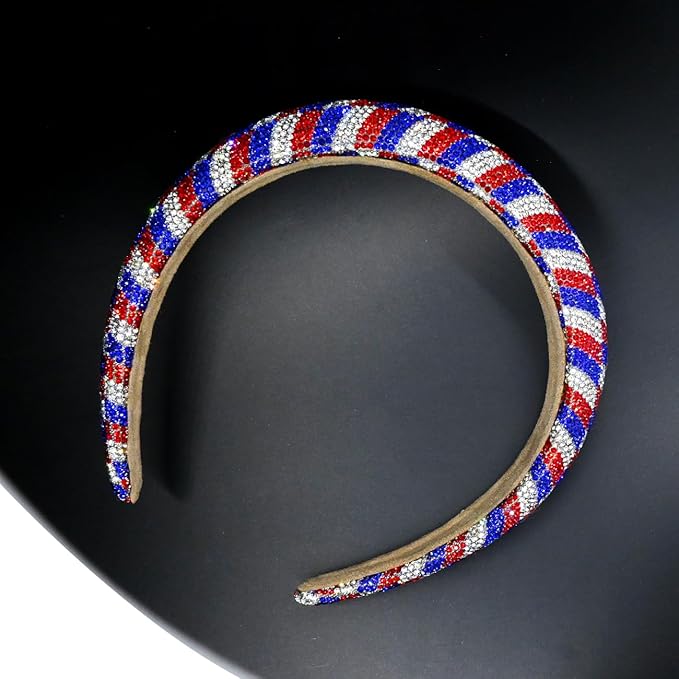 4th of July Rhinestone Headbands for Women Girls Padded Headbands for Girls Red Blue White Rhinestone Sparkle Head Band Patriotic Hairbands 4th of July Hair Accessories