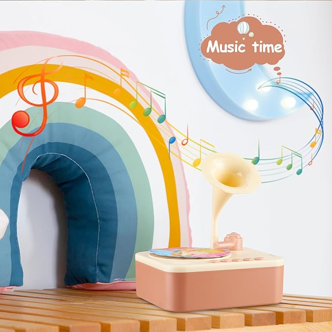 Toddler Gramophone Musical Toys - Player Audio Books for Kids, 99 Cards Stories Songs Phonograph Record, for Boys and Girls (Cozy Brown)