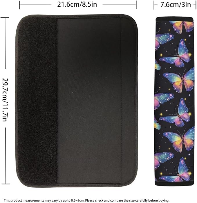 AFPANQZ Colorful Butterfly Car Seat Belt Pads Covers Harness Shoulder Straps Pad Cushion Safety Seatbelt Pillow Cover for Adults Comfortable Driving Adjustable Universal Fit