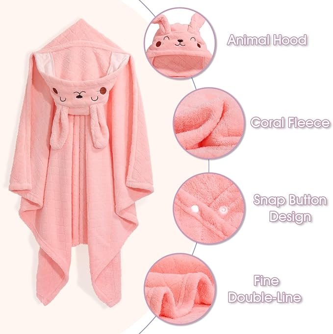 Hooded Baby Towels, Baby Towels with Hood for Toddlers 0-5 Years, 2-Pack Thick Absorbent Toddler Towels Baby Towels with Hood, Large 50''x32'', Pink Rabbit & White Koala Set