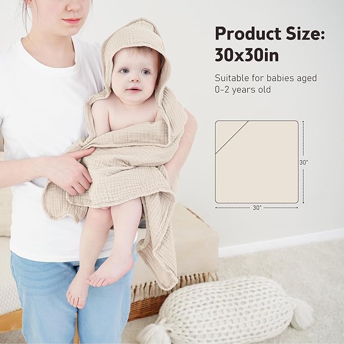 Susurration 2 Pack Thick Muslin Baby Towels, 100% Cotton Soft and Absorbent Baby Bath Hooded Towel for Newborn, Infant, Girls, Boys, Baby Essentials