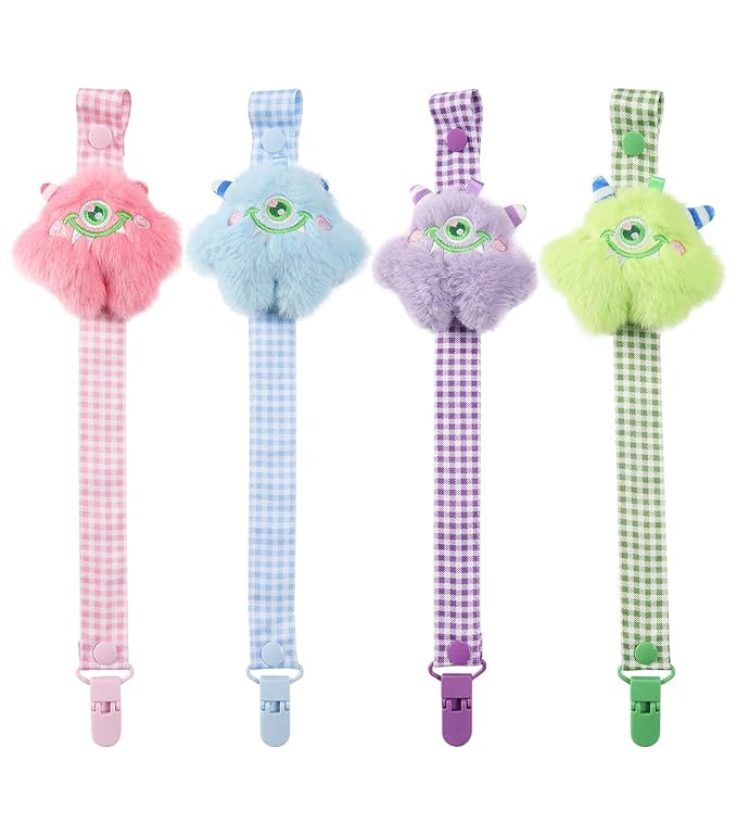 CutiePlusU Adult Pacifier Clip Adult Size Pacifier Holder Clip 4 Pack- Little Monster