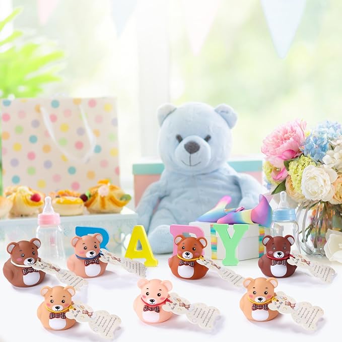 HyDren 144 Pcs Rubber Bear Party Favors Includes Squeak Floating Bath Toys Bulk Cards with Elastic Bands Small Rubber Ducks(Duck Shape)