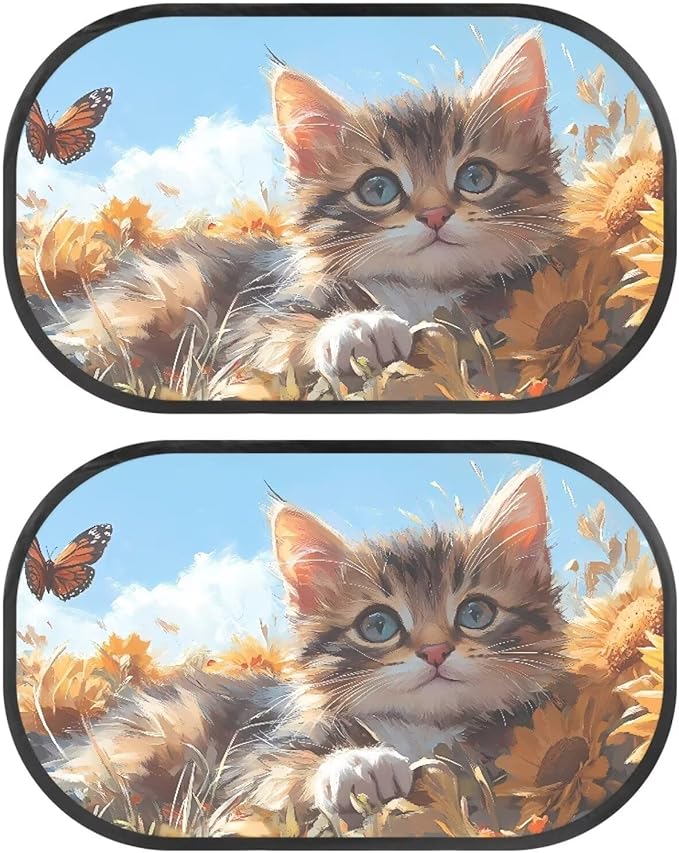 Bulopur Cute Cat Print Car Window Shades 2 Pack Car Window Covers Easy to Install Car Sun Shade Side Window Sun Protection and Sun Shade Blocker Universal Car Sun Shades