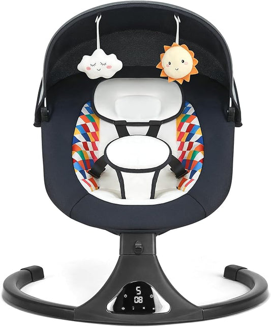 Baby Swing for Infants, Modern Infant Swings with Bluetooth & Remote Control, 5 Speed Motions, 12 Soothing Sounds, Portable for Newborns (Max 20 lbs Black)