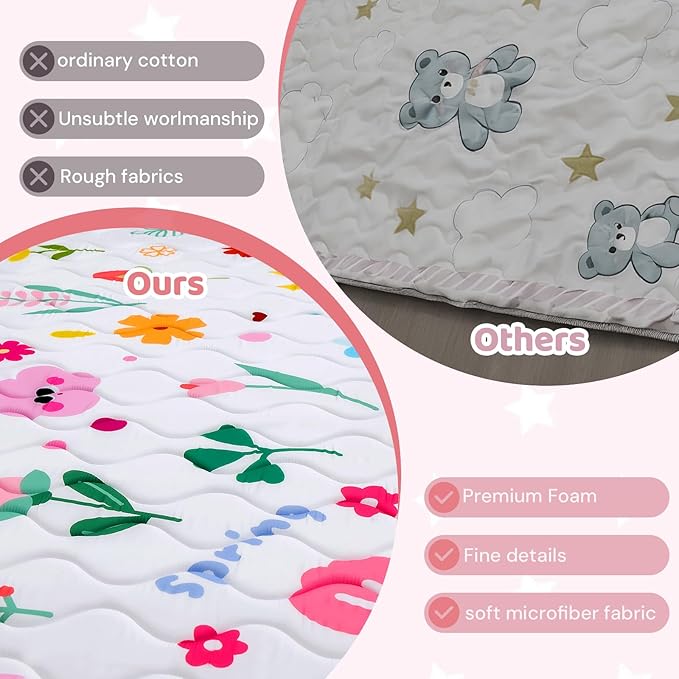 RONGFA Baby Play Mat for Floor, 71'' x 59'' Thicken Foam Soft Padded Mat for Baby, Playpen Mat for Toddlers Infant Kids, Machine Washable, Non-Slip Bottom Safe for Crawling (Flower)