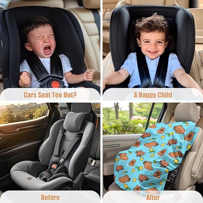 Capybara Car Seat Cover Baby Car Seat Sun Shade Cover with Elastic Band, Foldable Carseat Covers Keep Baby Cool and Child Safety for Travel