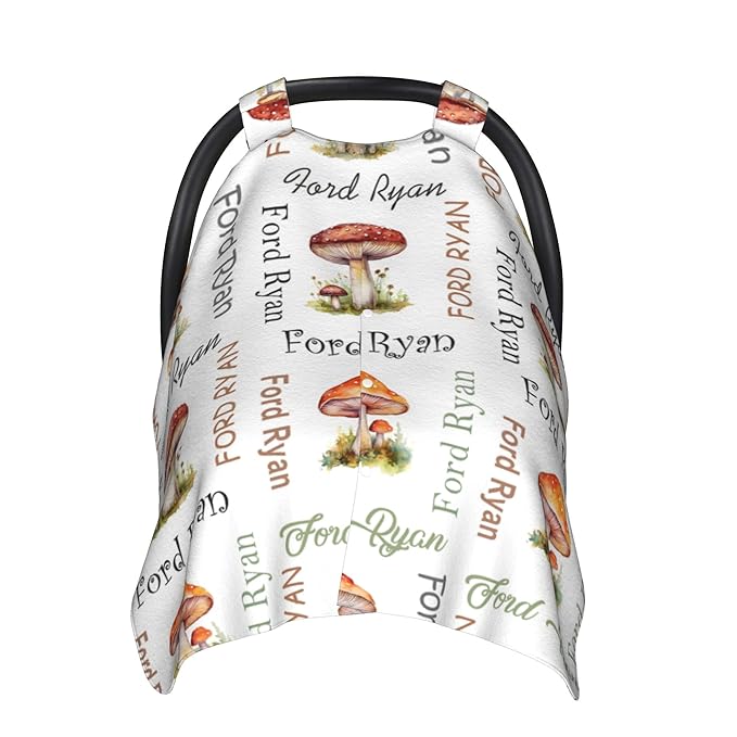 Personalized Baby Car Seat Canopy with Name Custom Minky Mushroom Car Seat Covers Nursing Cover for Breastfeeding Multi-Use Cover Infant Carrier Carseat Winter Cover for Newborn Girls Boys