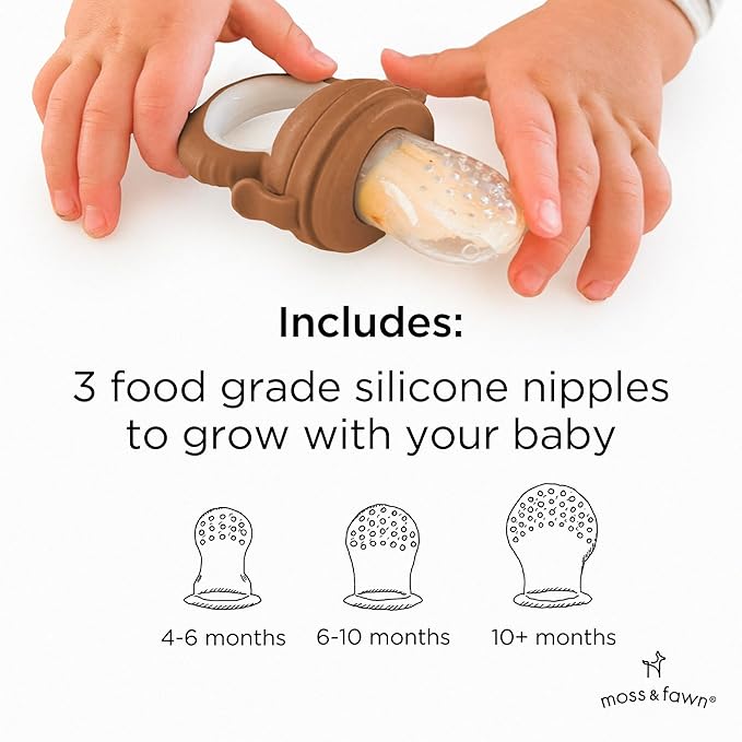 Moss and Fawn Baby's First Bites Bundle - Silicone Frozen Breast Milk Popsicle Kit with Forage Feeder & Teething Popsicle Ice Cube Tray - BPA, PVC, & Lead-Free - Foliage