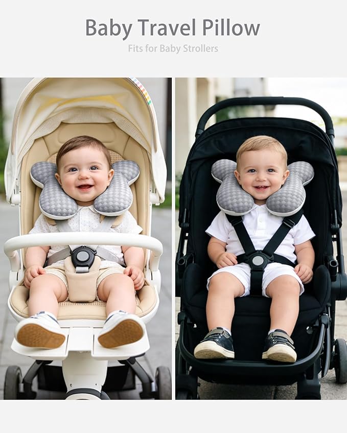 KAKIBLIN Baby Travel Pillow, Baby Neck Pillow for Car Seat, U-Shaped Head and Neck Support for Stroller Pushchair, Soft Cooling Breathable Infant Head Pillow for Newborn Toddler