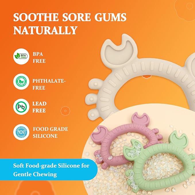 Easter Teething Toys for Newborns 0-3-6Months Food-Grade Silicone BPA-Free Anti-Choking One-Piece Design Soft & Non-Toxic First Teether for Tiny Hands Easy Grip, Gentle Gum Massage, Multi-Color 3-Pack