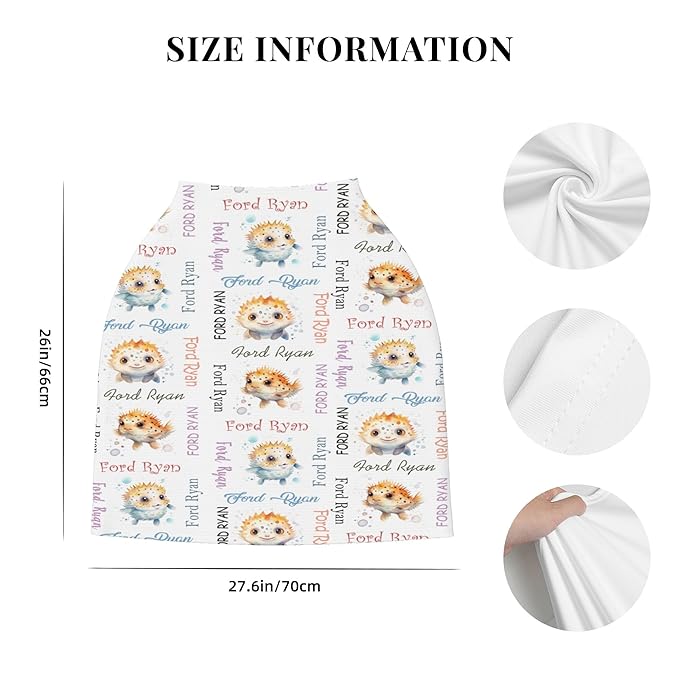 Personalized Baby Car Seat Cover with Name Stroller Canopy Custom Pufferfish Carseat Cover Newborn Baby Boy Girl Nursing Cover for Moms First Birthday Gift
