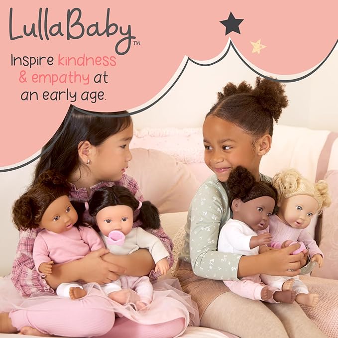 LullaBaby – 3 Pieces Set of Soft Plush Dolls for Real Water Play – Carrying Basket with Cute Star Cutouts – Pretend Play – Tub Toys for Kids 2+ Years– Bath Yoy Bundle