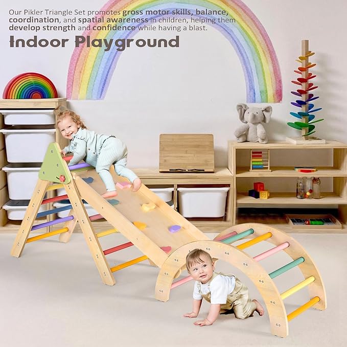 aiwo 7-in-1 Pikler Triangle Set Toddler Climbing Toys Indoor, Montessori Baby Climbing Gym, Climbing Set for Toddlers 1-3 Jungle Gym