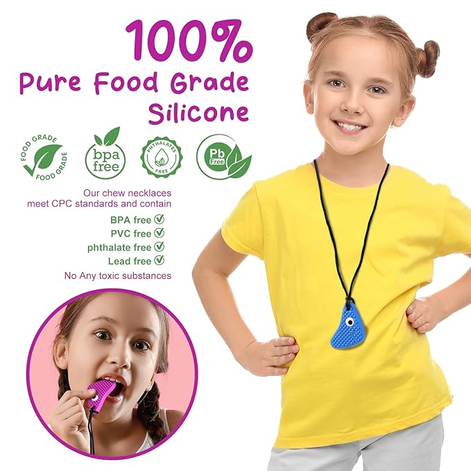 Chew Necklaces for Sensory Kids, Seeway Chewy Necklace Sensory Motor Aids, 3 Pack Silicone Sensory Chew Toys, Different Textures Chewelry, Strengthen Oral and Facial Muscles 【Red, Green, Blue】