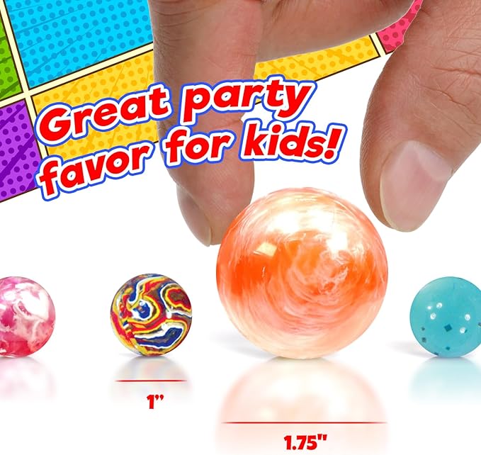 2CHILL Hi Bounce Small Bouncy Balls for Kids, Assorted Styles (2 Packs, 18 Balls Total) – 1-1.75 Inch Colorful Rubber Bouncy Balls for Bulk Party Favors & Goodie Bag Stuffers. 959-2s