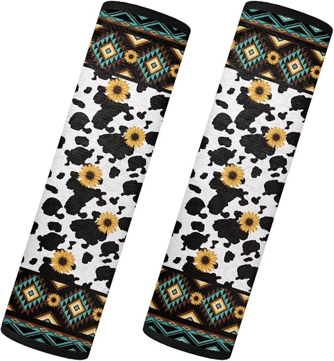 Navajo Seat Belt Cover Pad 2 Packs Cow Pattern Sunflower Seat Belt Cushions Pads Soft Car Seat Strap Pads Easy to Clean Shoulder Protectors for All Car Seat Stroller Unisex Universal