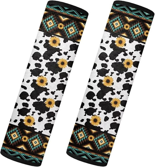Navajo Seat Belt Cover Pad 2 Packs Cow Pattern Sunflower Seat Belt Cushions Pads Soft Car Seat Strap Pads Easy to Clean Shoulder Protectors for All Car Seat Stroller Unisex Universal