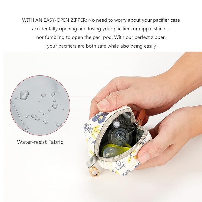 MOMIGO Pacifier Case Bag - Pacifier Holder with Clip for Diaper Bag Stroller Purse Charm, Holds 2 Pacifiers Outdoor Travel (Maple Leaf)