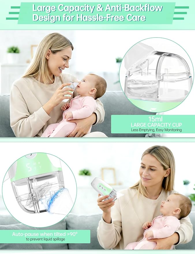 Nasal Aspirator for Baby,2-in-1 Smart Electric Nose Sucker, 2026 Upgraded with AI Anti-Backflow Protection,70Kpa Hospital-Grade Suction,15ml Large Capacity,5 Levels,Ultra-Quiet with Music-Green