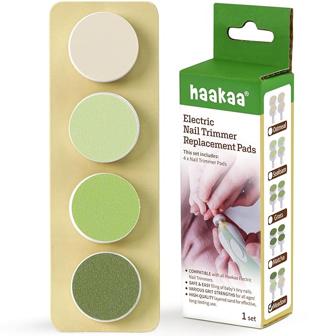 haakaa Electric Nail Trimmer Replacement Pads Baby Nail Trimmer Heads for Standard Baby Nail File, 4pcs, Meadow