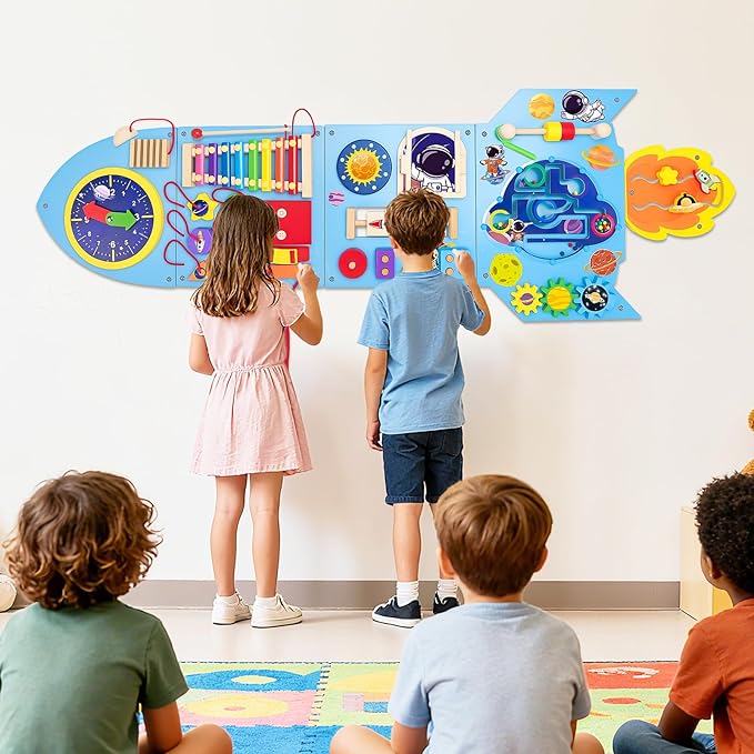 Kleikyerel Montessori Busy Board, Sensory Wall Panel for Kids, Activity Wall Busy Board with DIY Stickers, Learning & Educational Toys for 3+ Years Old Boys & Girls
