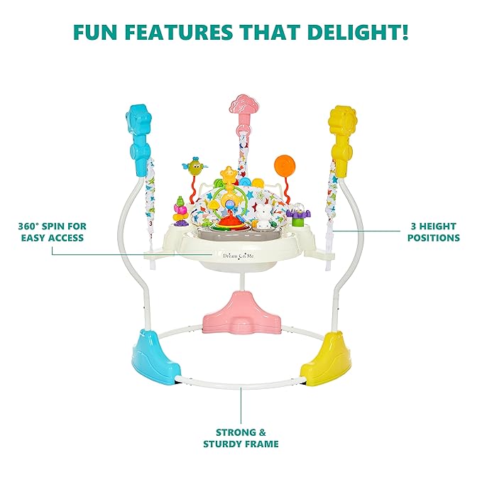 Dream On Me 2-in-1 Baby Activity Center & Bouncer Jumper, 360° Rotating Seat, 3-Height Adjustable, 12 Melodies with Lights & Interactive Toys, Promotes Early Development - Star Print