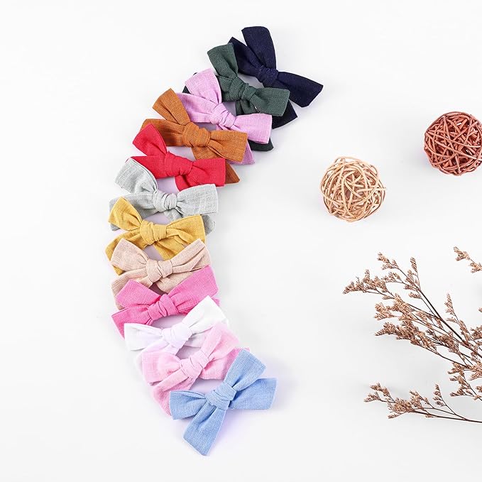 3.2 Inch Linen Baby Girl Hair Clips, Hair Bows for Toddler Kids, Alligator Clip Hair Accessories for Babies, Light Brown