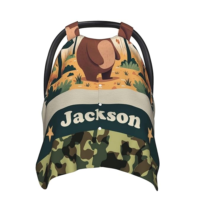 Personalized Winter Carseat Cover for Baby Custom Name Car Seat Canopy for Newborn Baby Boys Girls 2 in 1 Mom Nursing Breastfeeding Covers Bear Minky Baby Carrier Stroller Covers