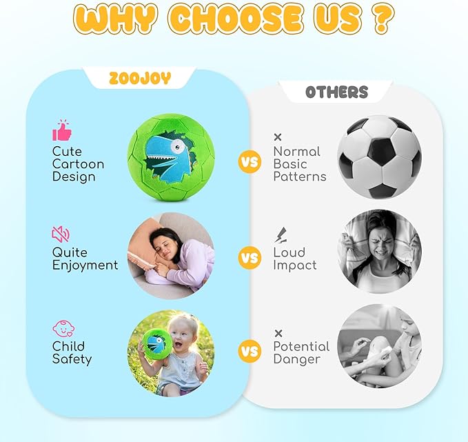 ZOOJOY Indoor Soccer Ball for Toddlers 1-3, Silent Baby Soccer Ball Soft Plush Inflatable with Pump, Ball Toys for Baby First Birthday Gift Boys Girls Kids, Pink Green