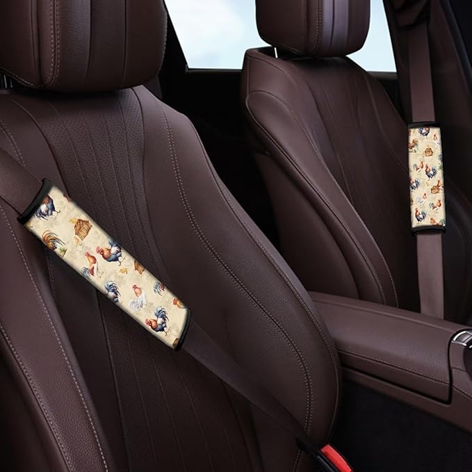 AFPANQZ Auto Seat Belt Covers Funny Rooster Print 2 Pack Safety Seatbelt Pad Cushion Kit Universa Backpack Shoulder Straps Pads Comfortable Seatbelt Cushion