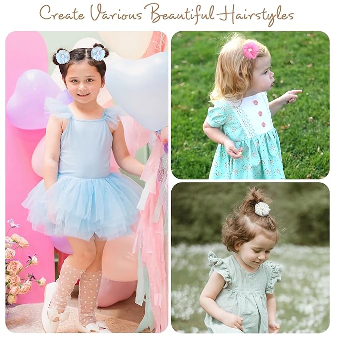 DeD 28PCS 2" Chiffon Flower Hair Clips with Pistil Tiny Hair Clips Fine Hair Accessories for Girls Infants Toddlers Set of 14 Pairs