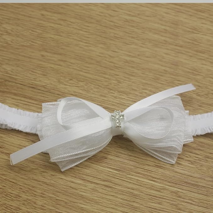 Nihao Baby White Organza Hairband with Cross for Toddler (6 months-2 years old, 1 Count)