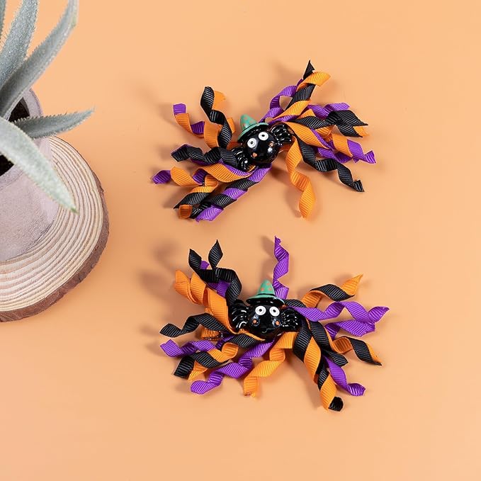 Halloween Korker Hair Bow Clips for Girls Women Cute Spider Ghost Pumpkin Curly Corker Ribbon Cheer Bow Alligator Barrette Holiday Dress up outfit Decor Accessory Birthday Gift