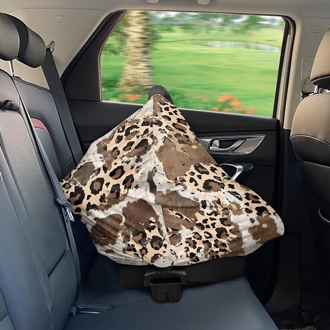 Binienty Leopard & Cow Print Nursing Cover Breastfeeding, Vintage Cozy Car Seat Covers for Baby Stroller Canopy Stretch Scarf for All-Season Use
